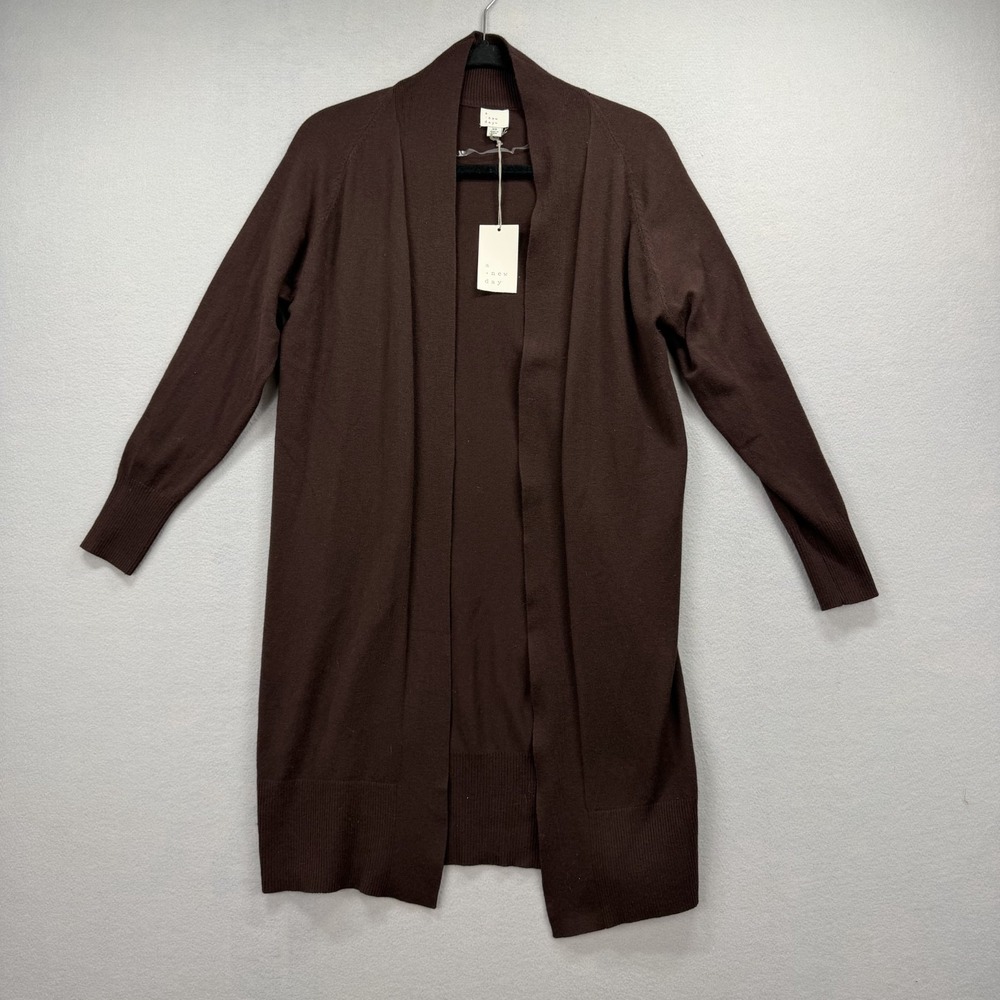 A New Day Cardigan Sweater Womens XS Dark Brown Knitted Raglan Sleeve Open Front